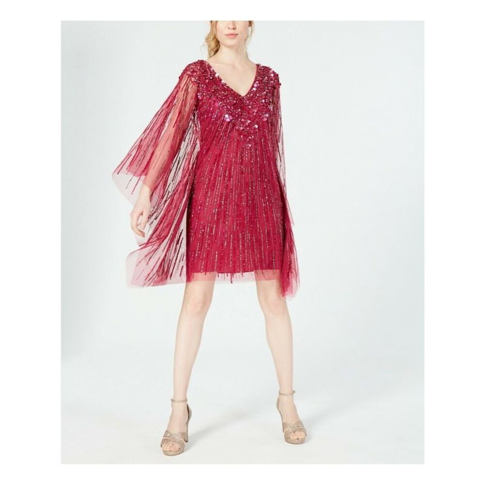 NWT ADRIANNA PAPELL Womens Pink Hand Kaftan Knee Length Evening Shift Dress XS
